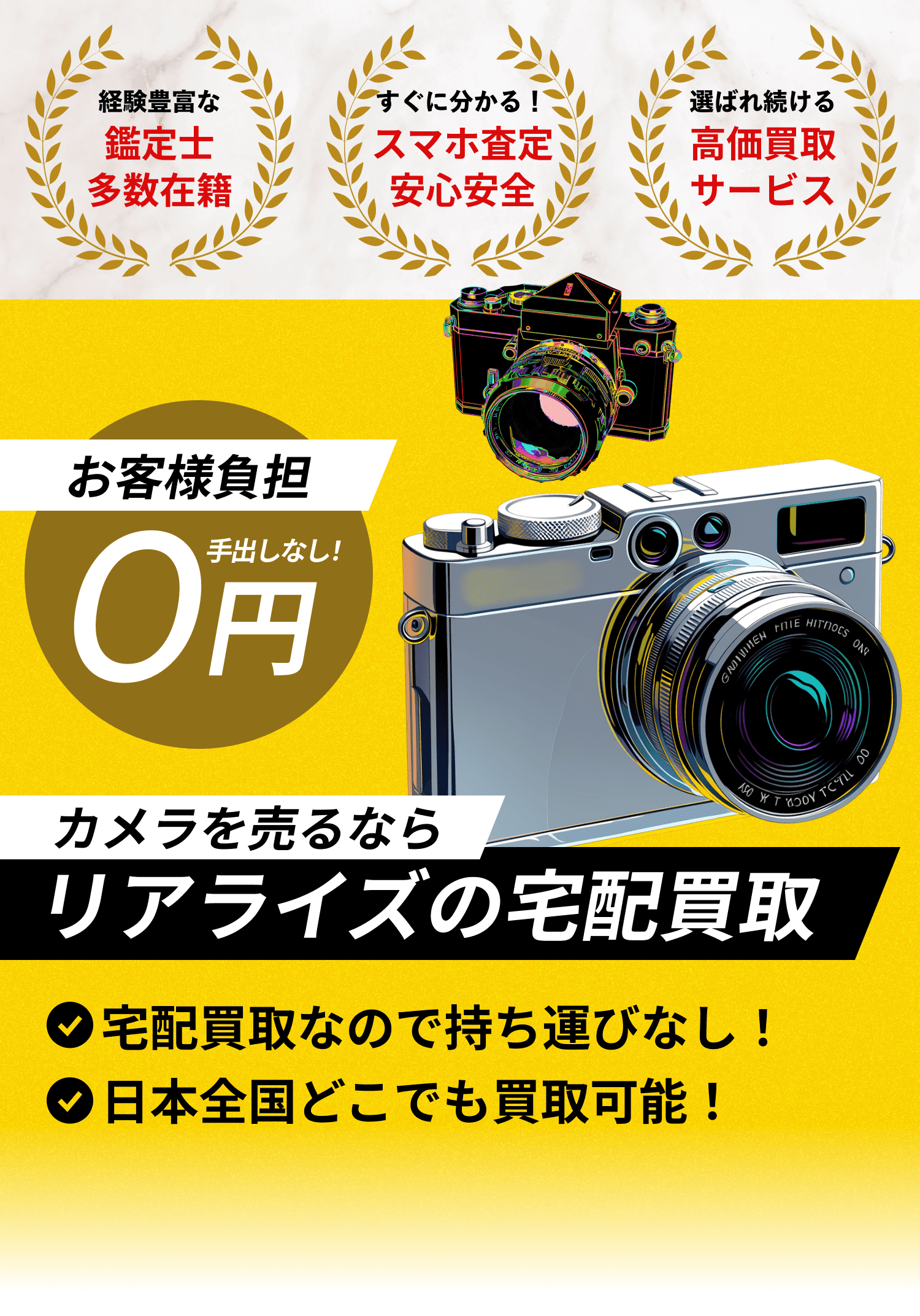Realizeのカメラ宅配買取。スマホで査定相談、全国から宅配で買取可能。